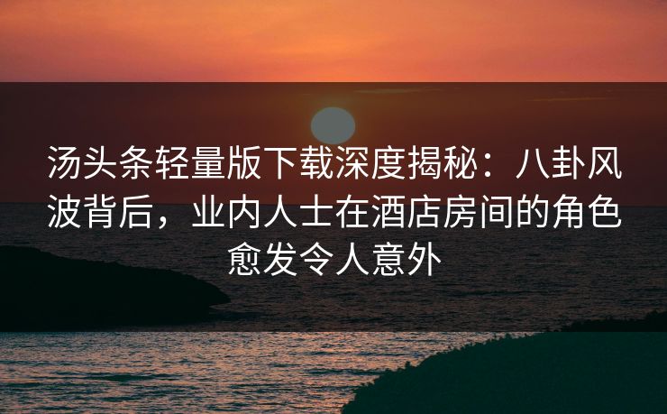 汤头条轻量版下载深度揭秘：八卦风波背后，业内人士在酒店房间的角色愈发令人意外