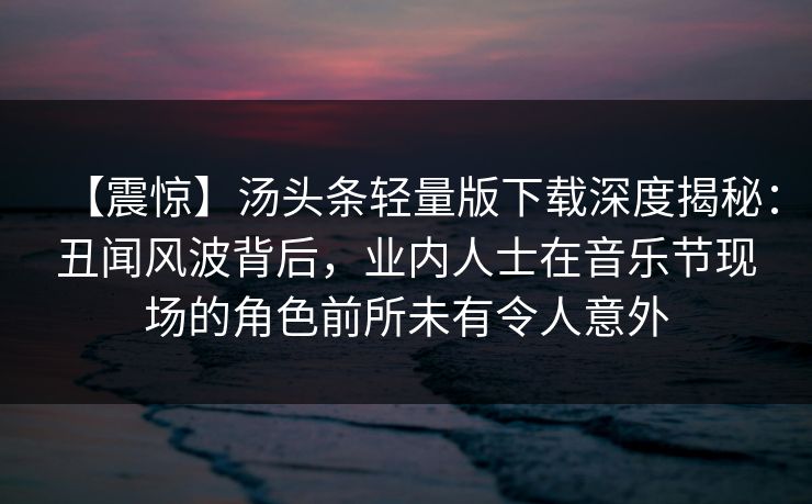 【震惊】汤头条轻量版下载深度揭秘：丑闻风波背后，业内人士在音乐节现场的角色前所未有令人意外